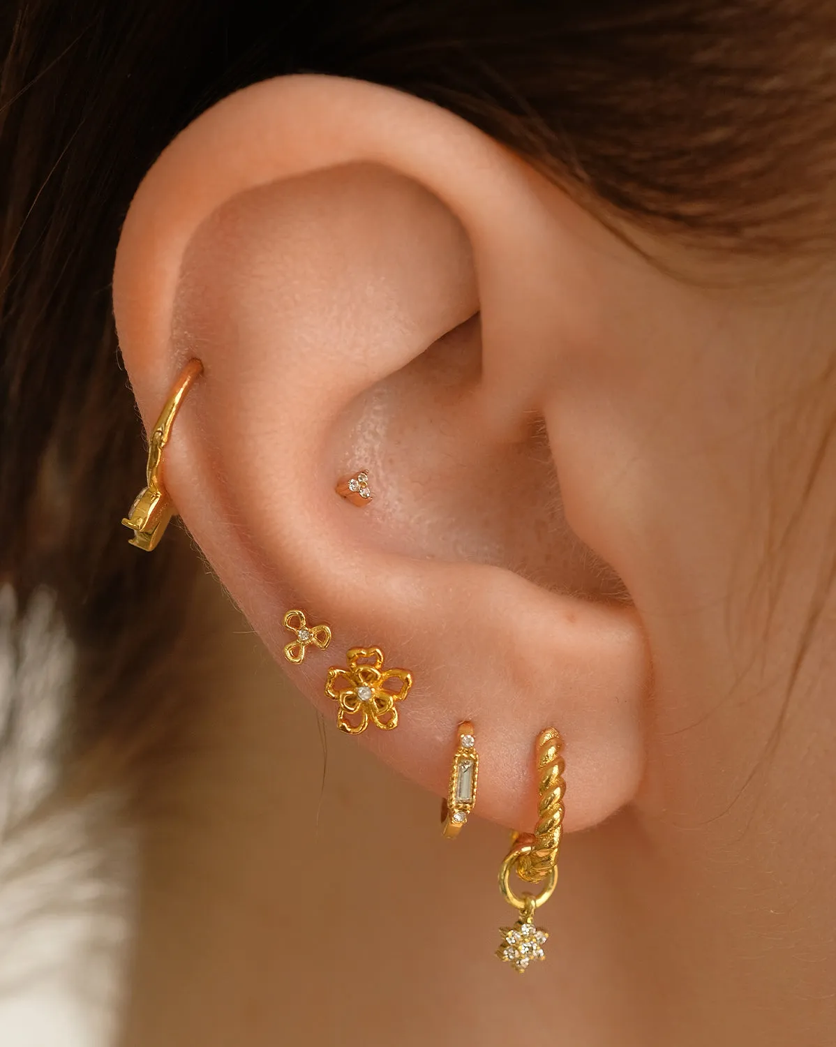 14K Solid Gold Chihiro Flower Stud