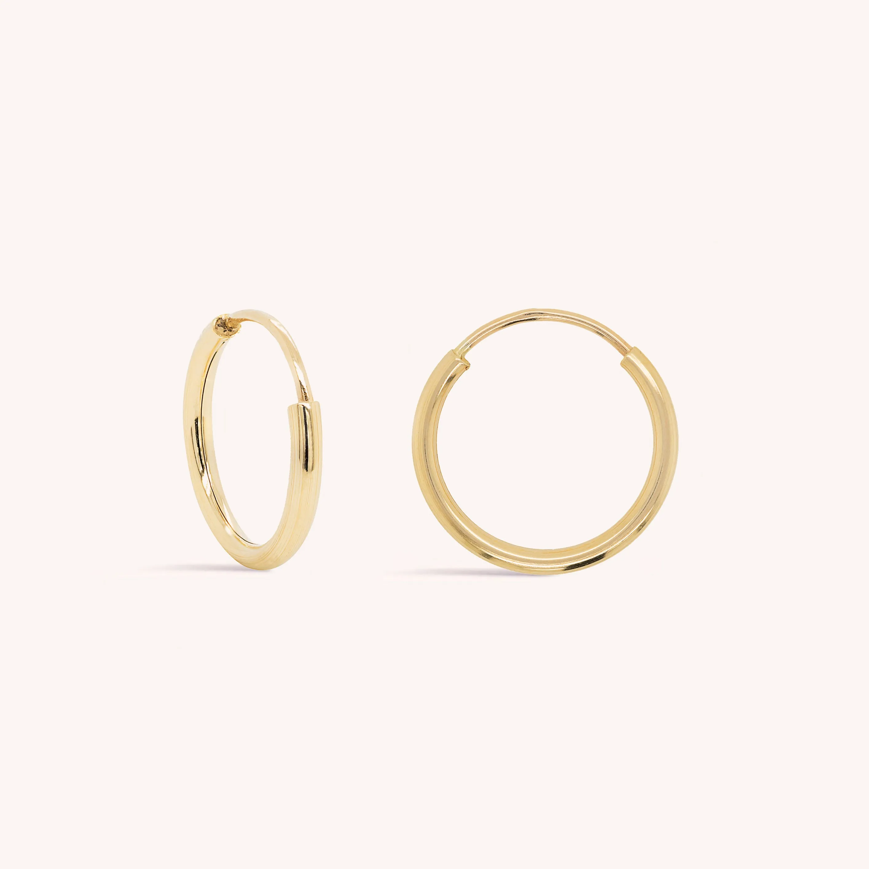 14K Solid Gold Endless Little Hoop Earrings 12mm