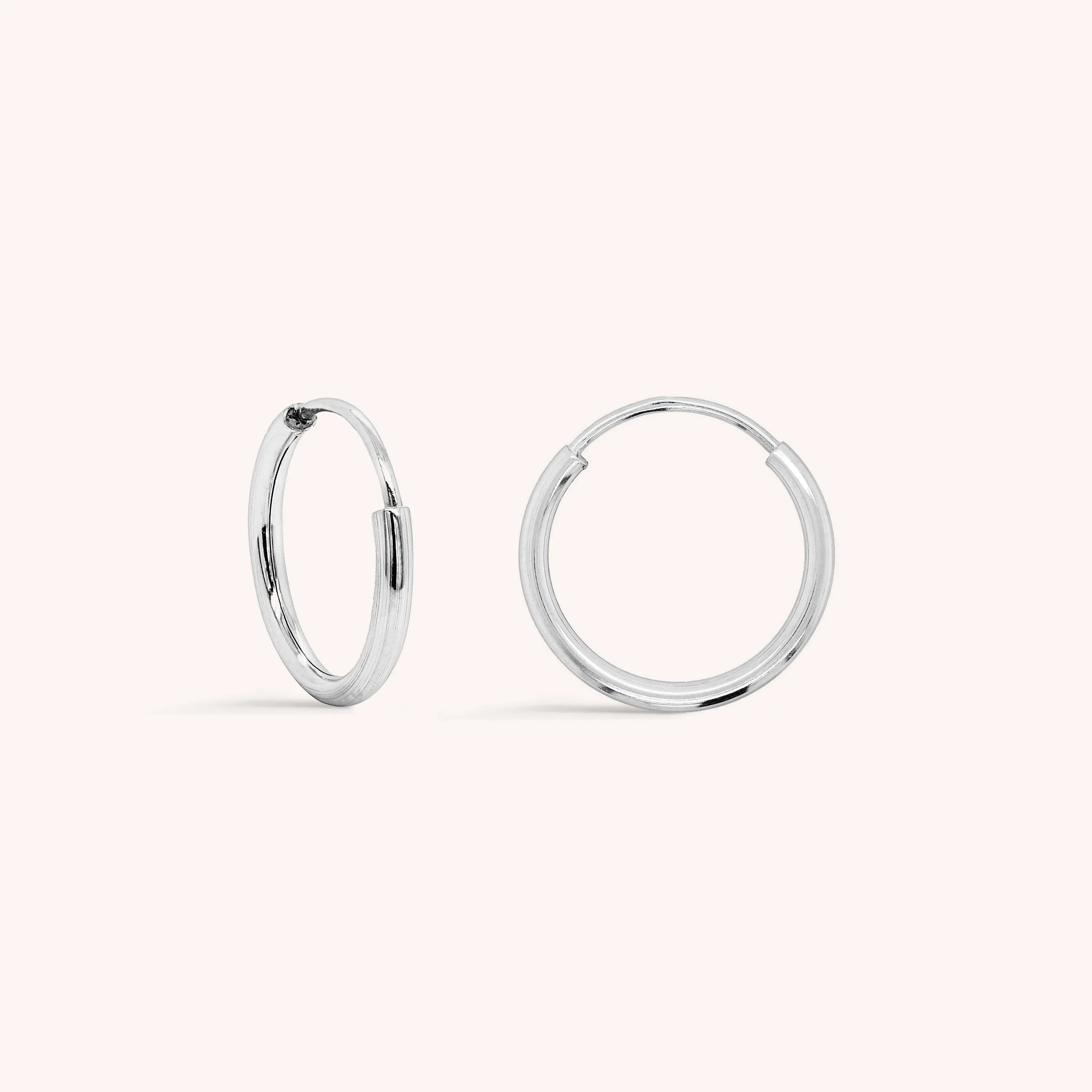 14K Solid Gold Endless Little Hoop Earrings 12mm