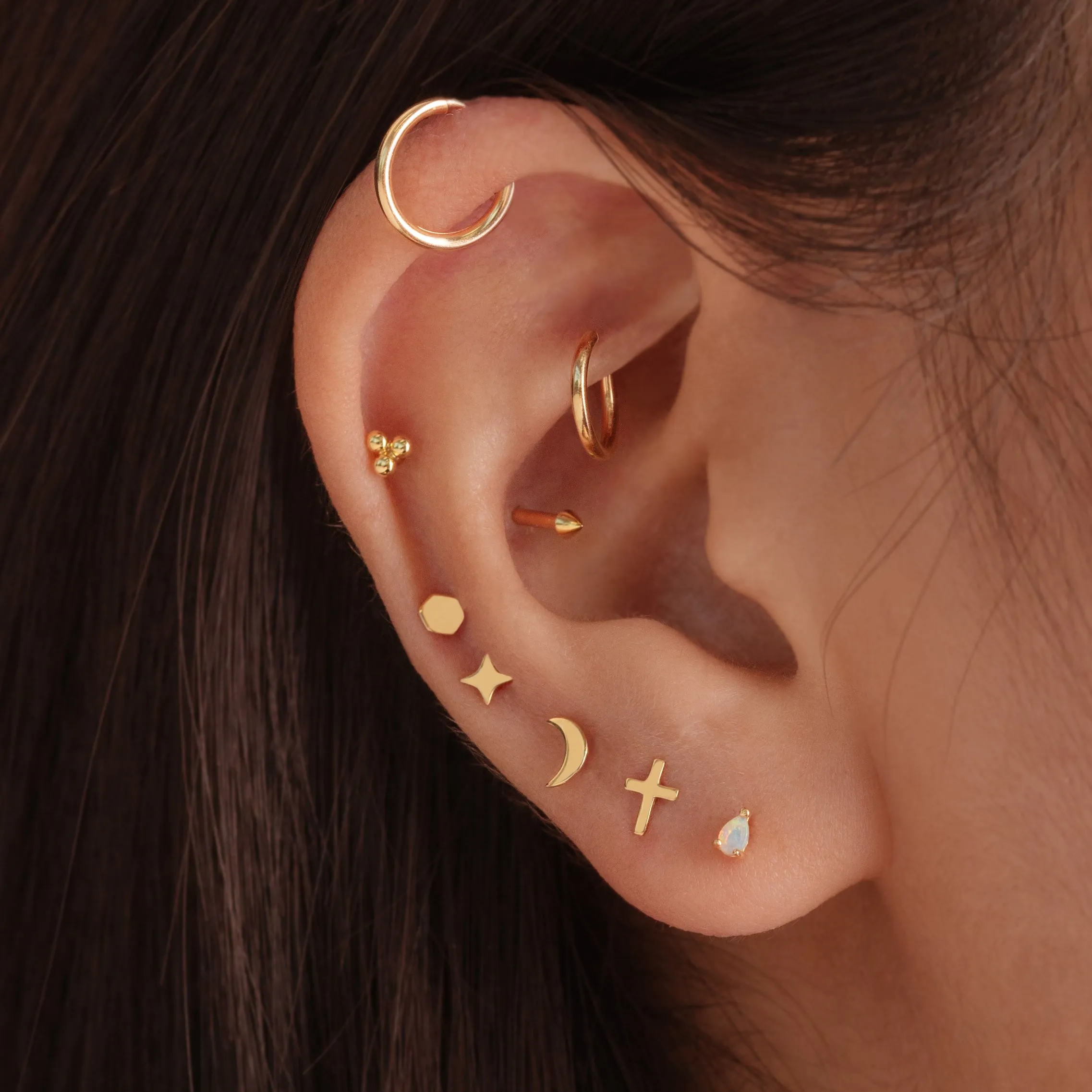 14K Solid Gold Endless Little Hoop Earrings 12mm