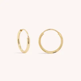 14K Solid Gold Endless Little Hoop Earrings 12mm