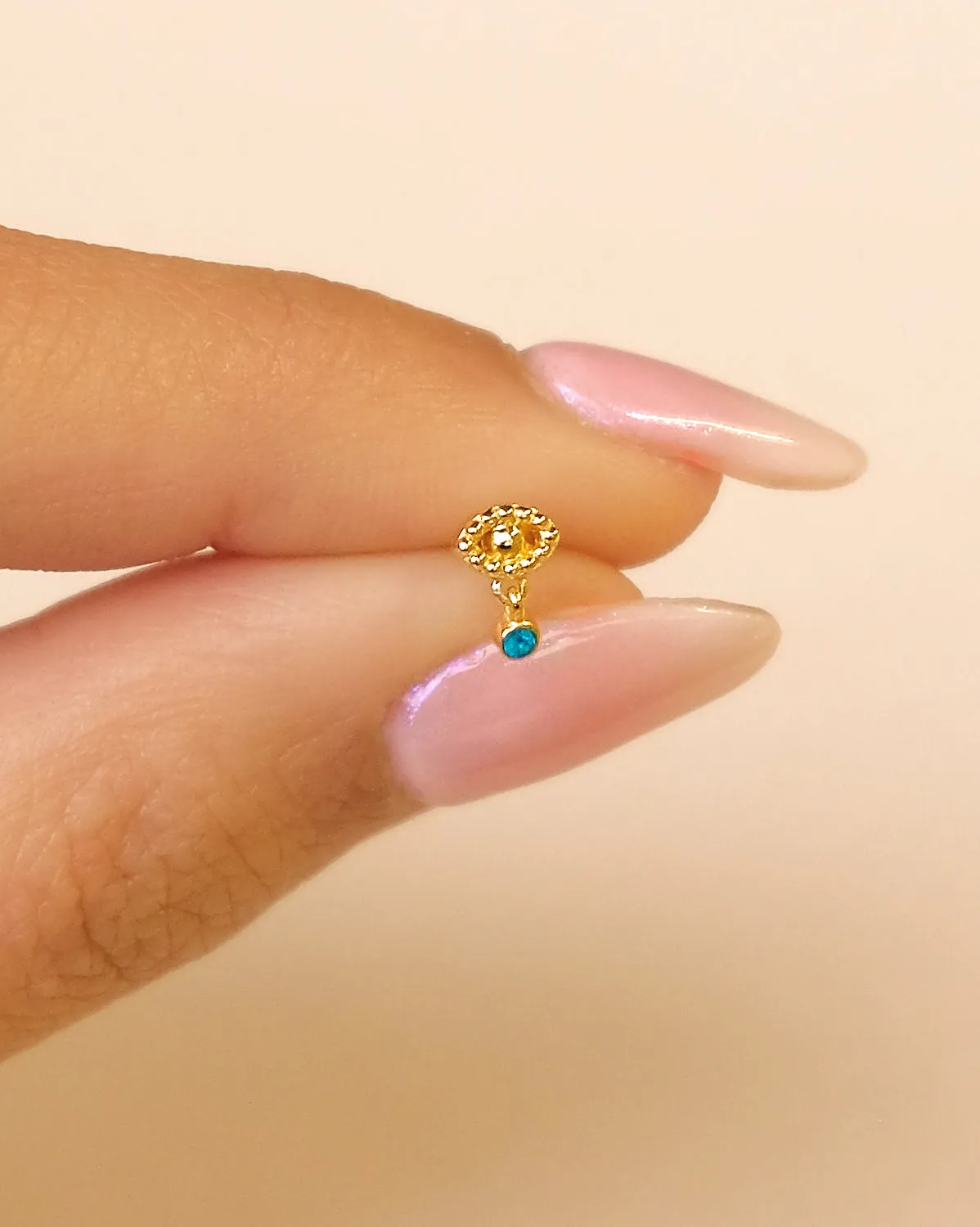 14K Solid Gold Mati Evil Eye Stud