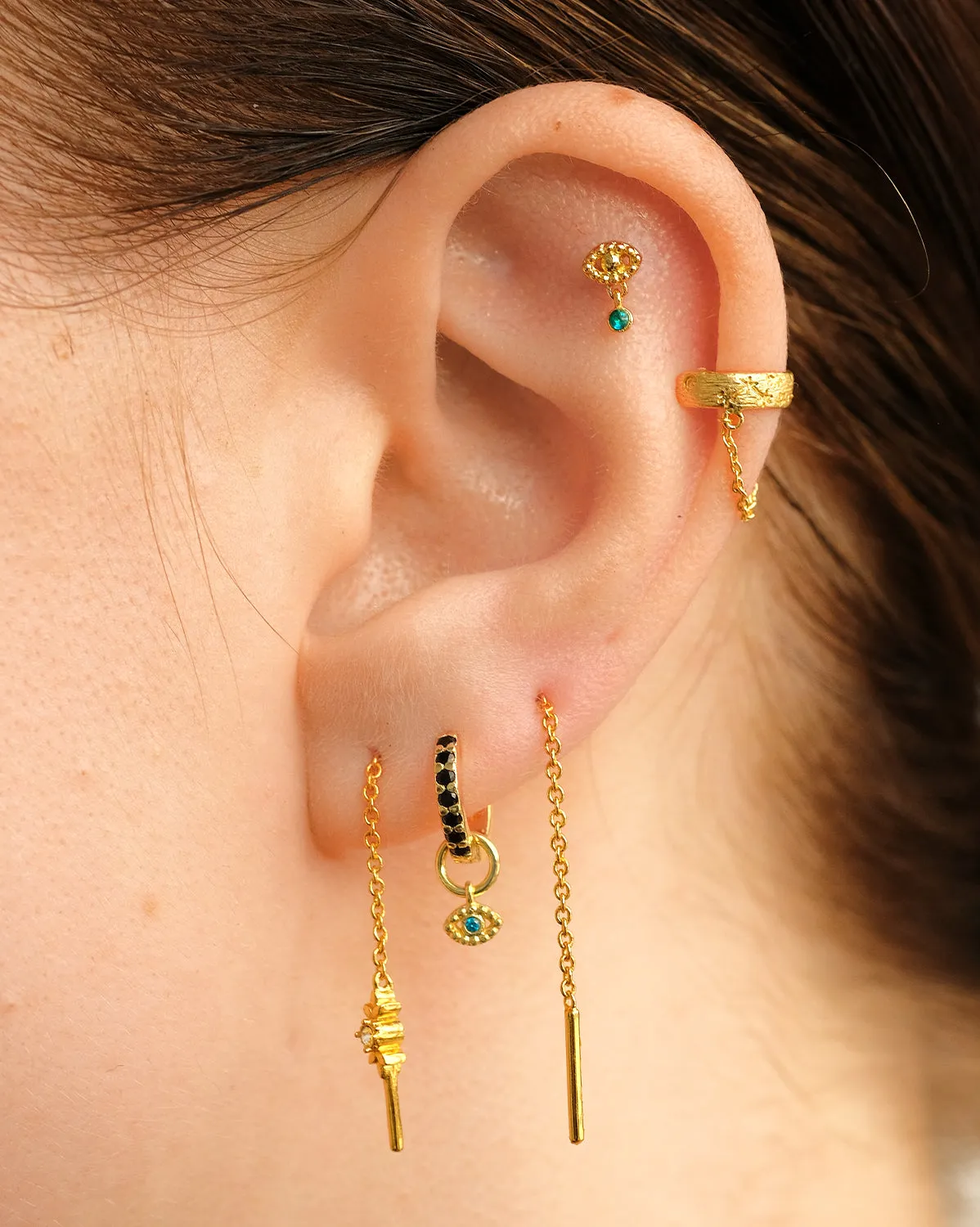 14K Solid Gold Mati Evil Eye Stud