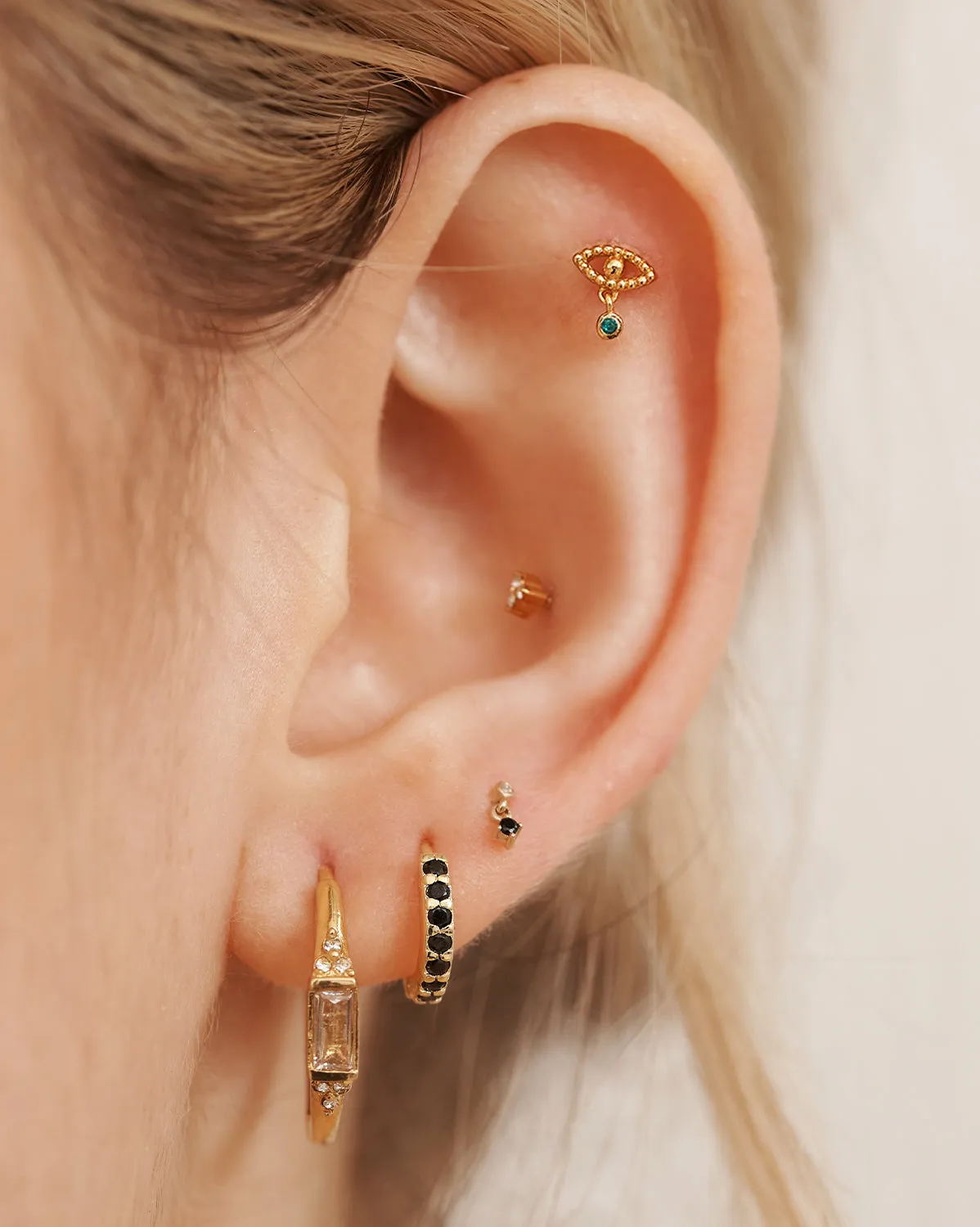 14K Solid Gold Mati Evil Eye Stud