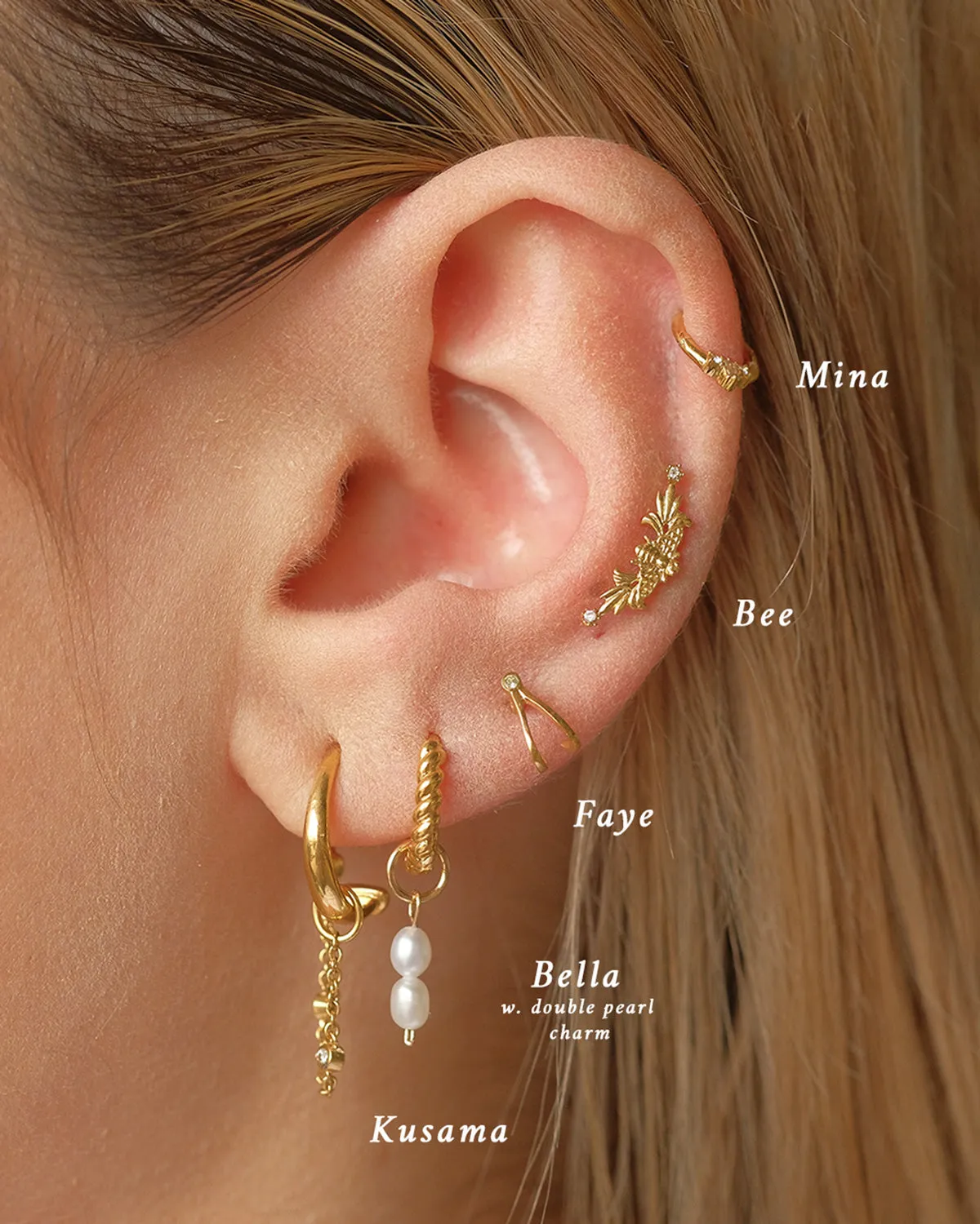 14K Solid Gold Mina Trio Gemstone Hoop