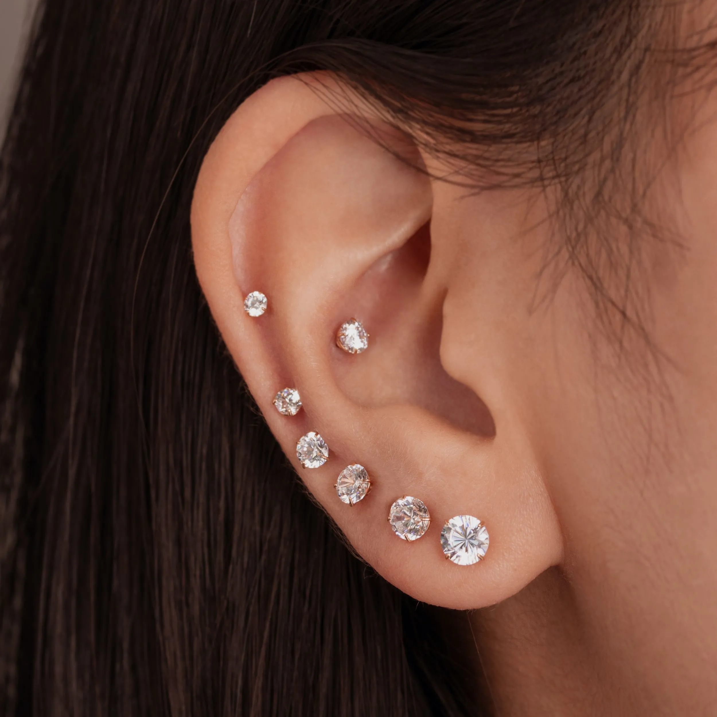 14K Solid Gold Mini Solitaire Stud Earrings 3mm