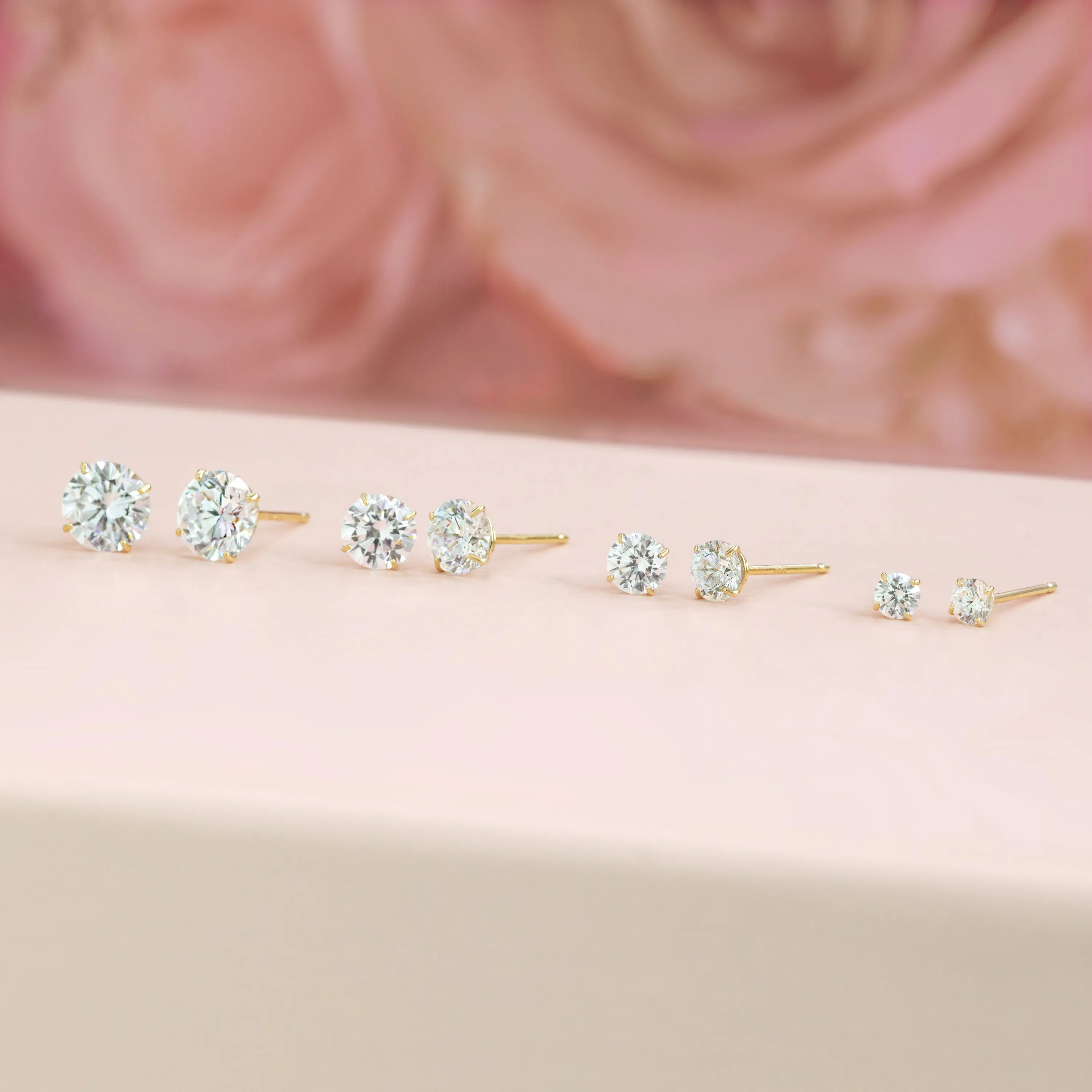 14K Solid Gold Mini Solitaire Stud Earrings 3mm