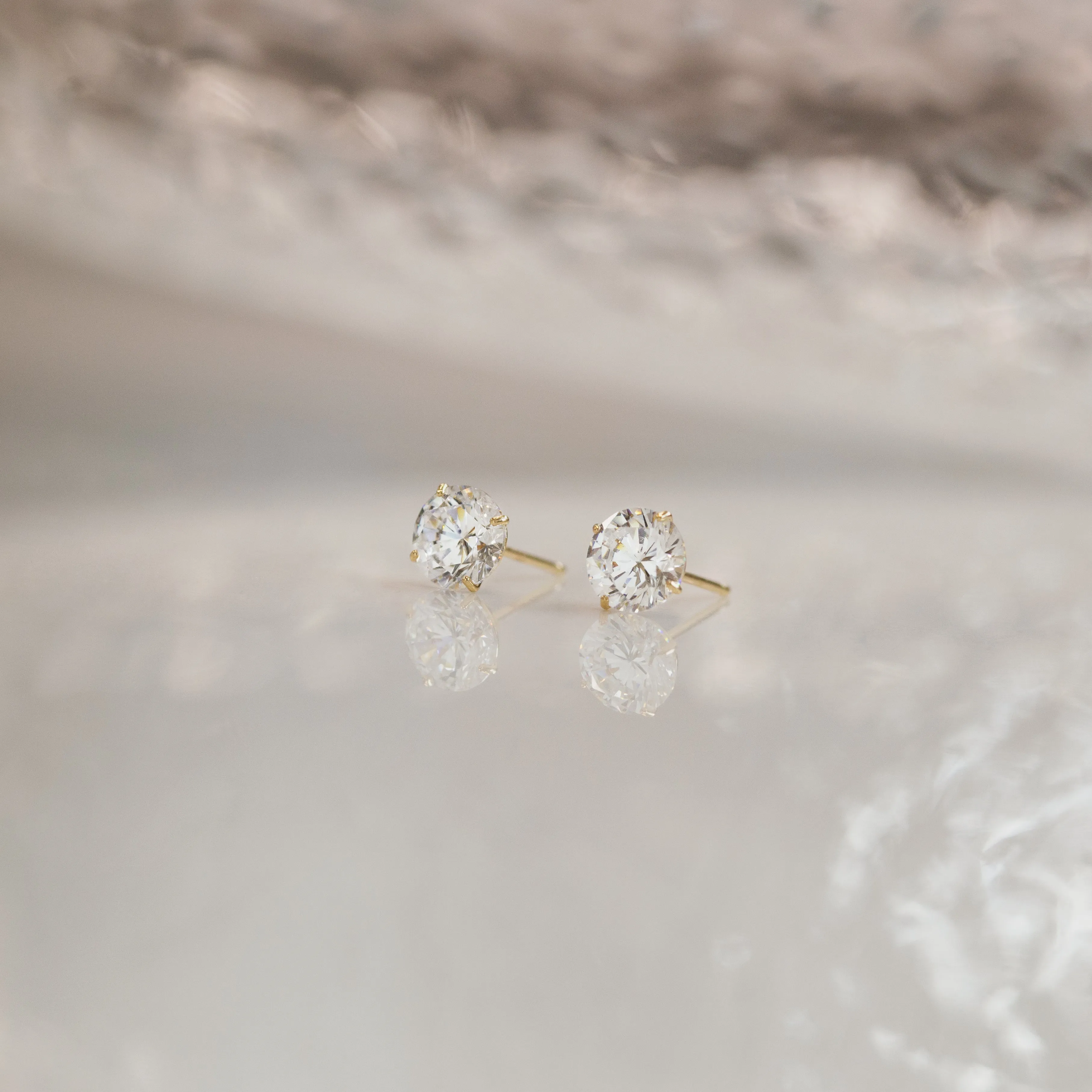 14K Solid Gold Solitaire Stud Earrings 6mm