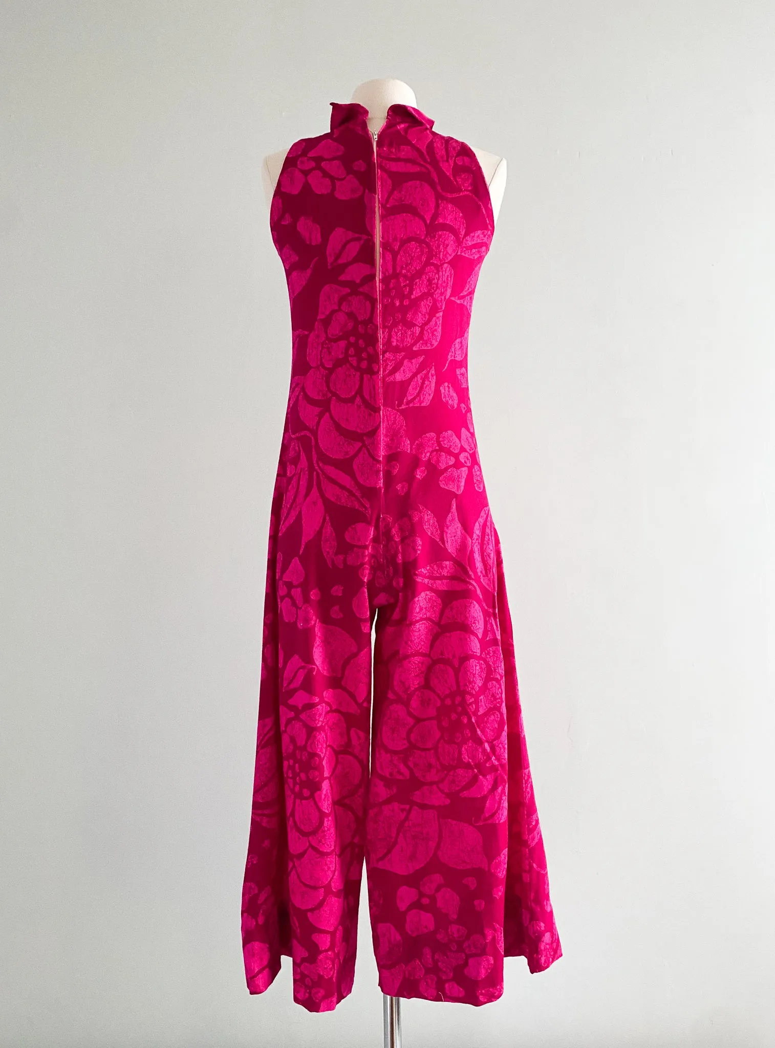 1960's Hot Pink Tropical Jumpsuit From Tahiti / Petite Small