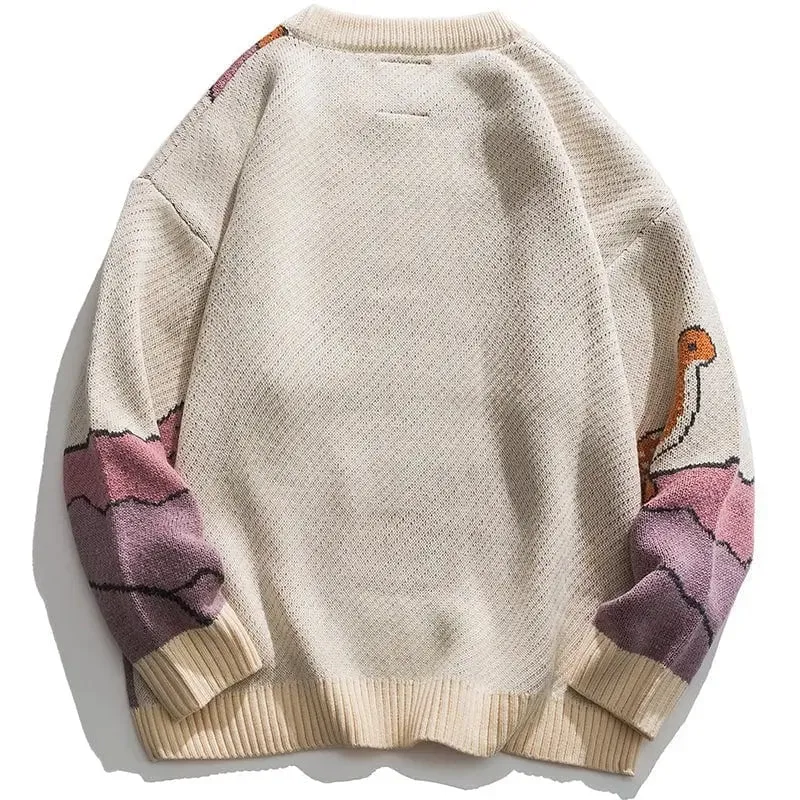 1984® Knitted Sweater Cartoon Dinosaur and Volcanoes