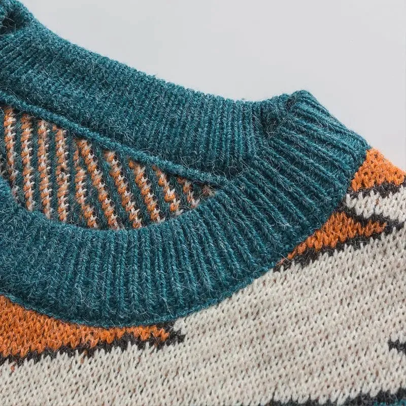 1984® Knitted Sweater Cartoon Dinosaur and Volcanoes