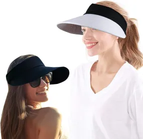 2PCS Wide Brim Sun Visor Hat Women Large UV Protective Golf Beach Cap, Korea Design