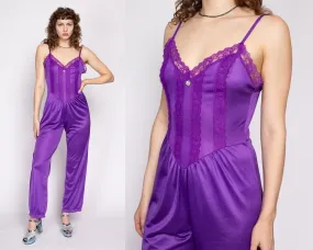 70s Purple Lace Lingerie Jumpsuit - Medium