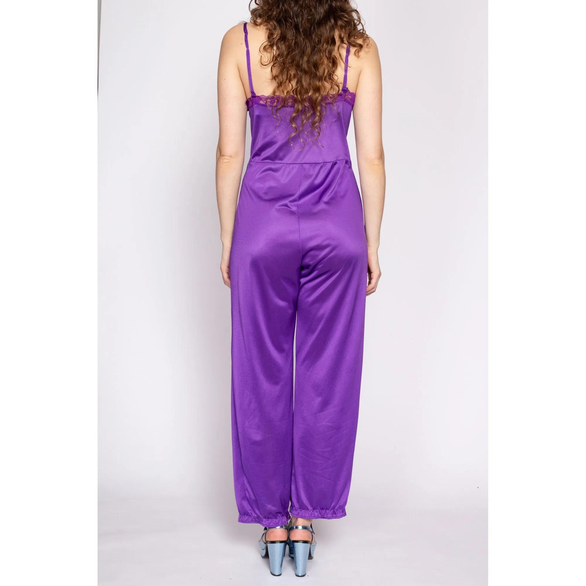 70s Purple Lace Lingerie Jumpsuit - Medium