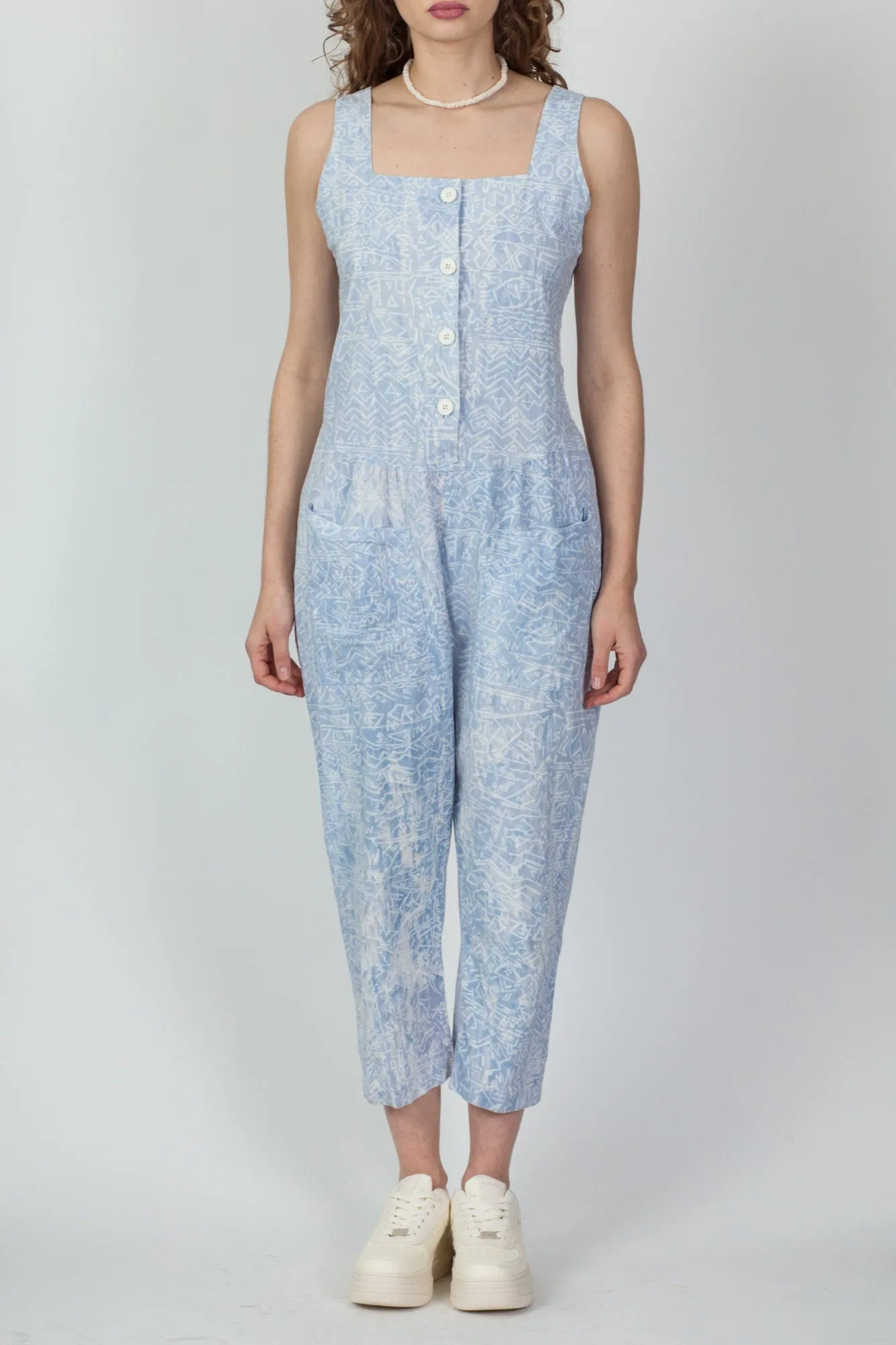 80s I. Magnin Abstract Geometric Print Jumpsuit - Medium