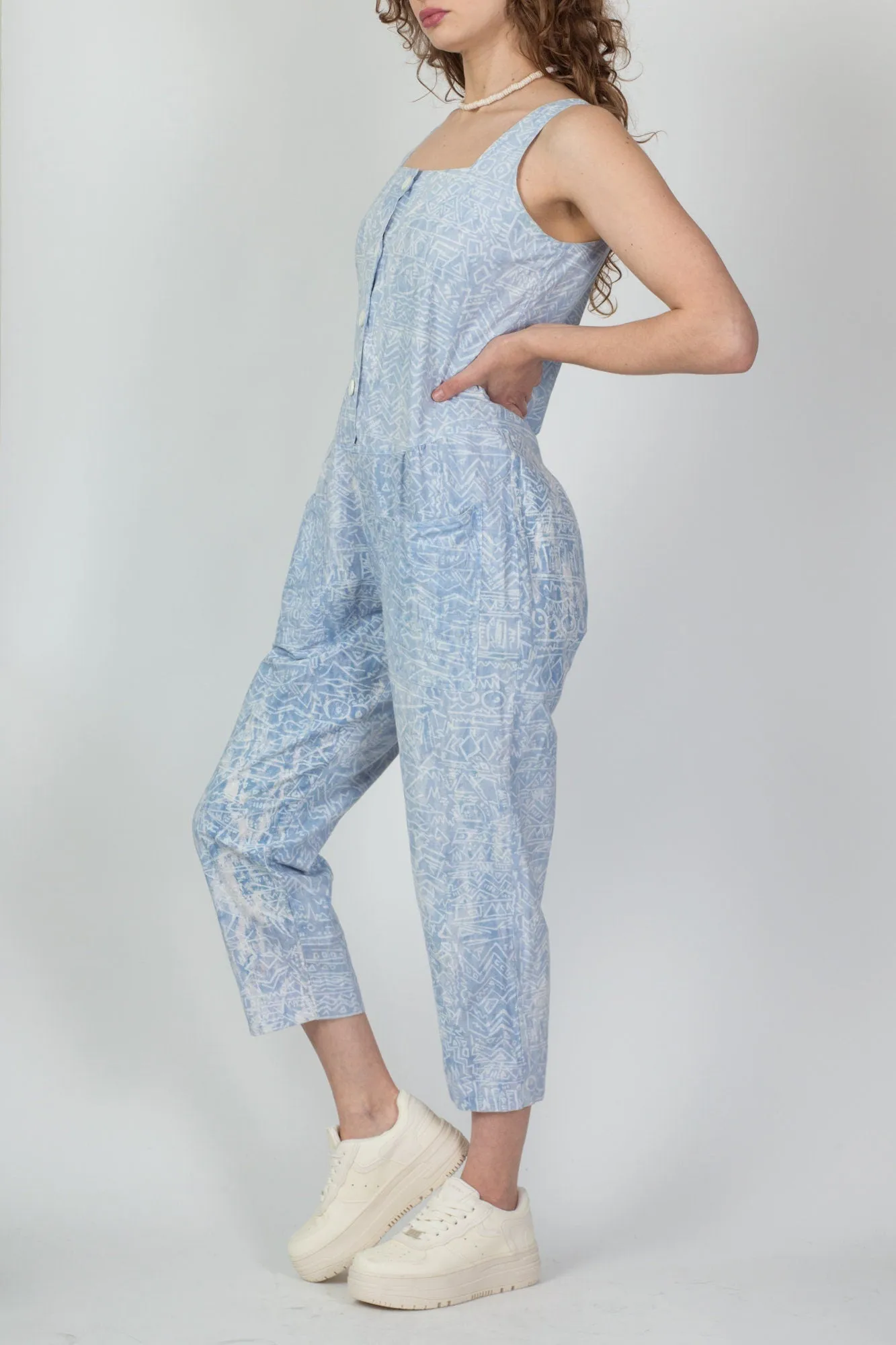 80s I. Magnin Abstract Geometric Print Jumpsuit - Medium