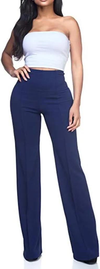 Akklian Women High Waisted Casual Pants Business Long Trousers Straight Wide Leg Pant Tummy Control Leggings Work Office Pant