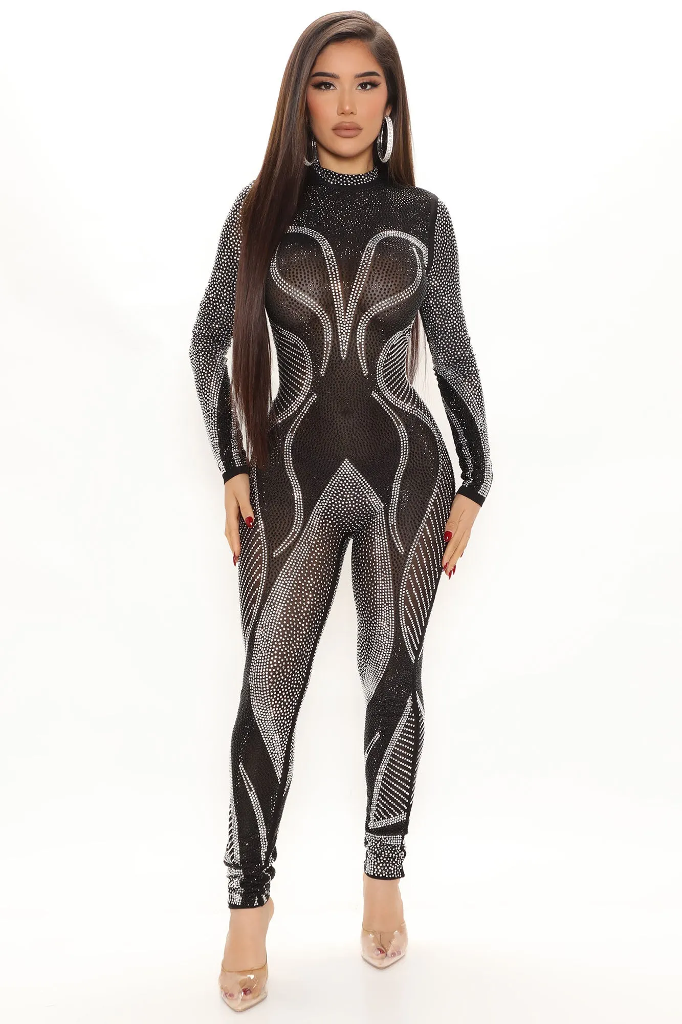 Always Shining Rhinestone Jumpsuit - Black/combo