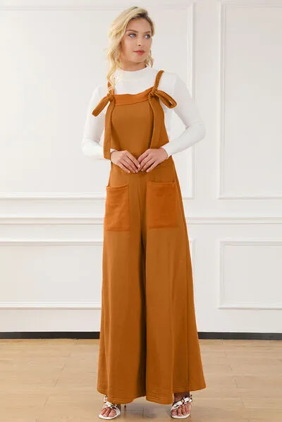 Annabel 70's Pocketed Wide Leg Overall Jumpsuit in Vintage Ochre | Poundton