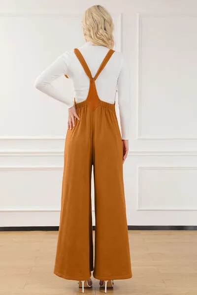 Annabel 70's Pocketed Wide Leg Overall Jumpsuit in Vintage Ochre | Poundton