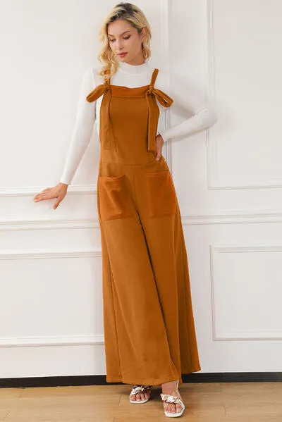 Annabel 70's Pocketed Wide Leg Overall Jumpsuit in Vintage Ochre | Poundton
