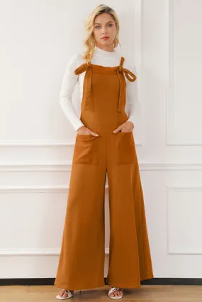Annabel 70's Pocketed Wide Leg Overall Jumpsuit in Vintage Ochre | Poundton