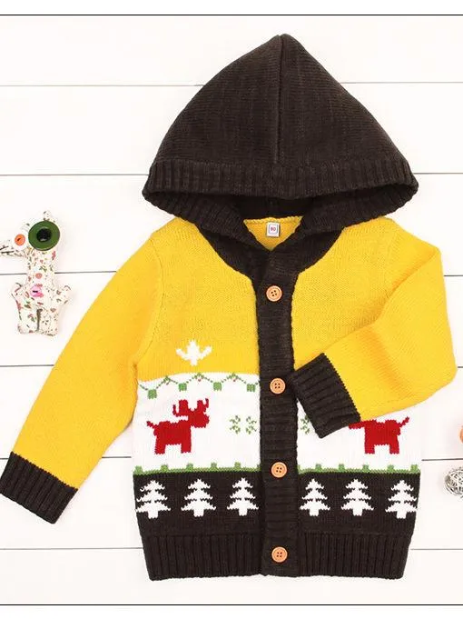Baby Boy Christmas Tree Reindeer Crochet Hooded Cardigan