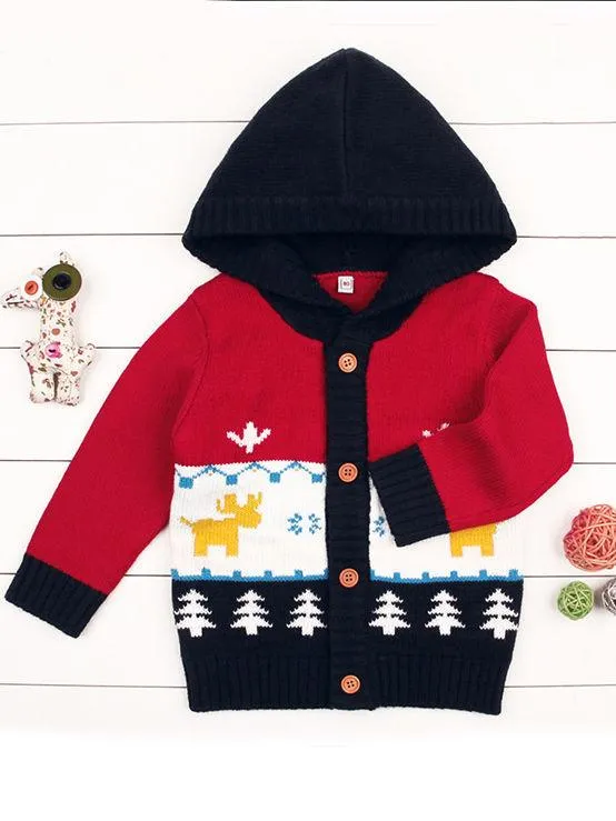 Baby Boy Christmas Tree Reindeer Crochet Hooded Cardigan