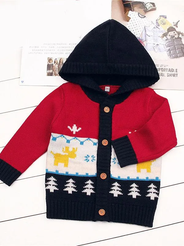 Baby Boy Christmas Tree Reindeer Crochet Hooded Cardigan