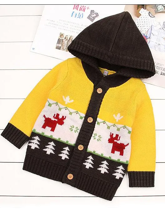 Baby Boy Christmas Tree Reindeer Crochet Hooded Cardigan