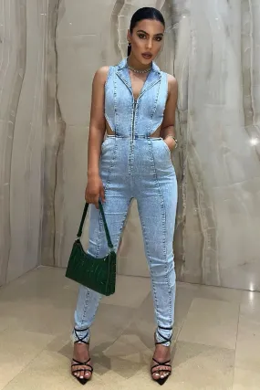 Baddie Baby Denim Jumpsuit - Light Wash