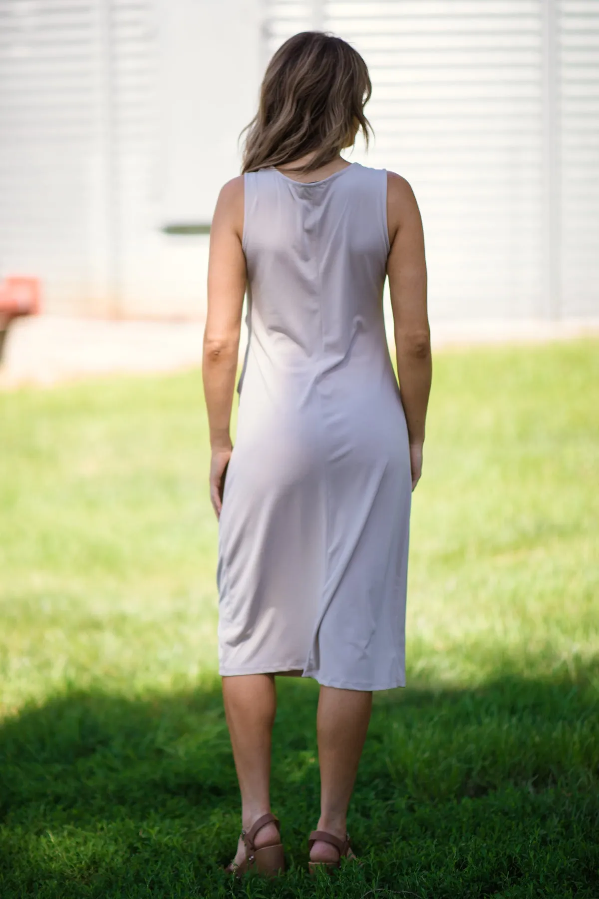 Beige Knit Dress With Knot Detail