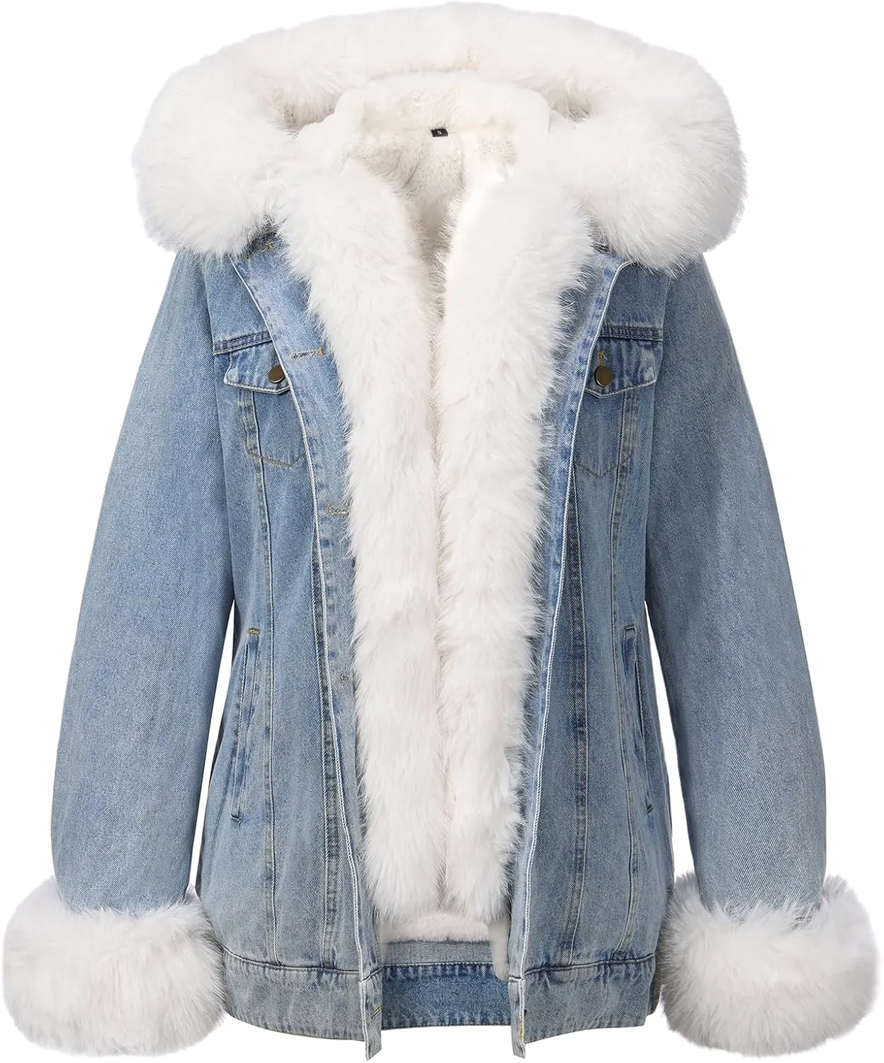 Bellivera Women Twill Parka Jacket, Winter Fashion Warm Long Hood Coat with Faux Fur Collar