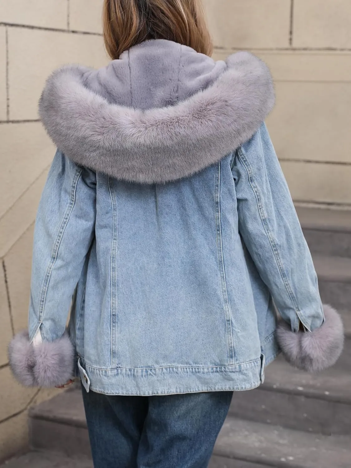 Bellivera Women Twill Parka Jacket, Winter Fashion Warm Long Hood Coat with Faux Fur Collar