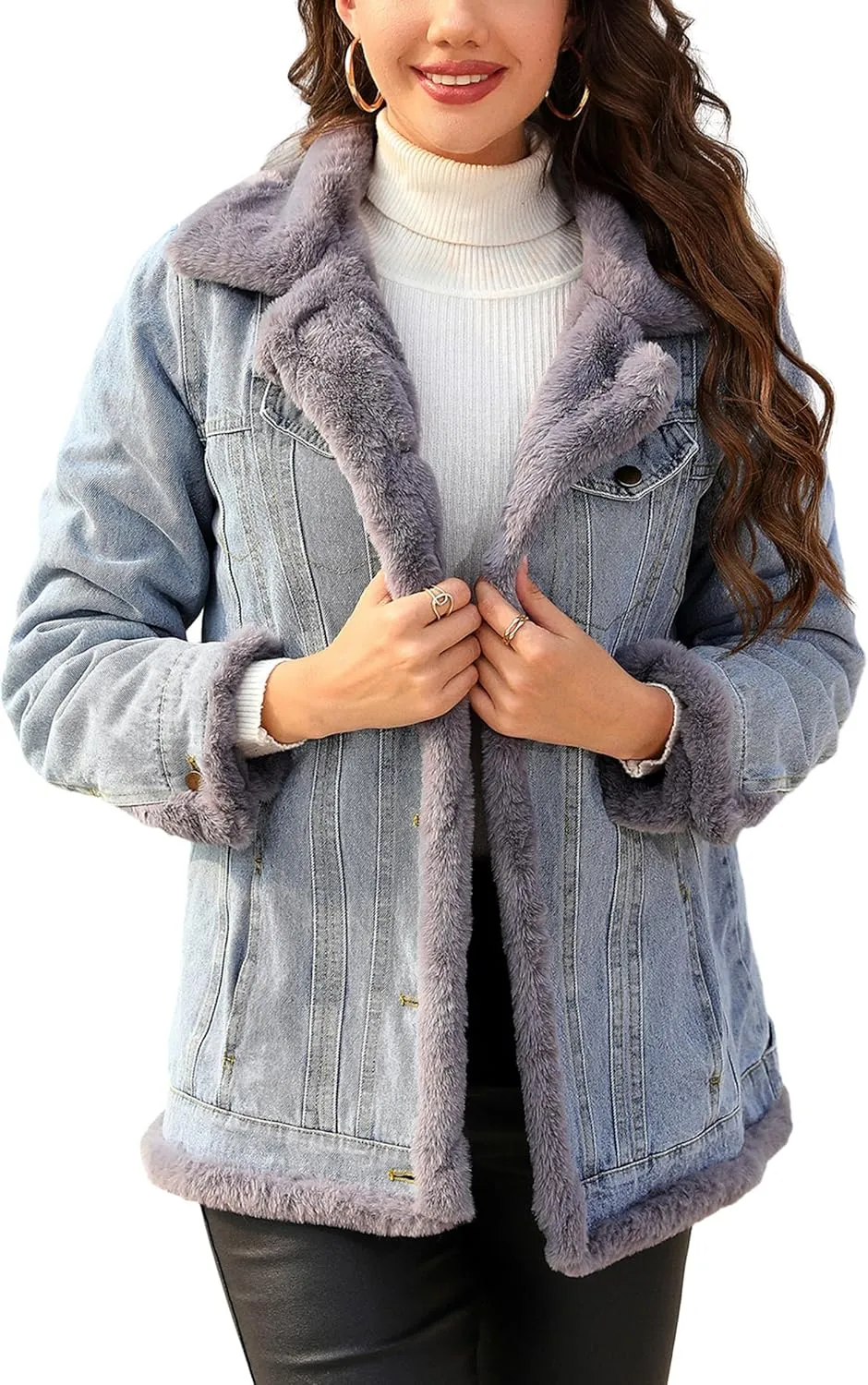 Bellivera Women Twill Parka Jacket, Winter Fashion Warm Long Hood Coat with Faux Fur Collar