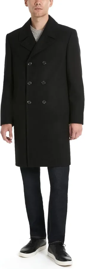 Ben Sherman Men's Brenton Double Breasted Wool Overcoat, Black, Medium