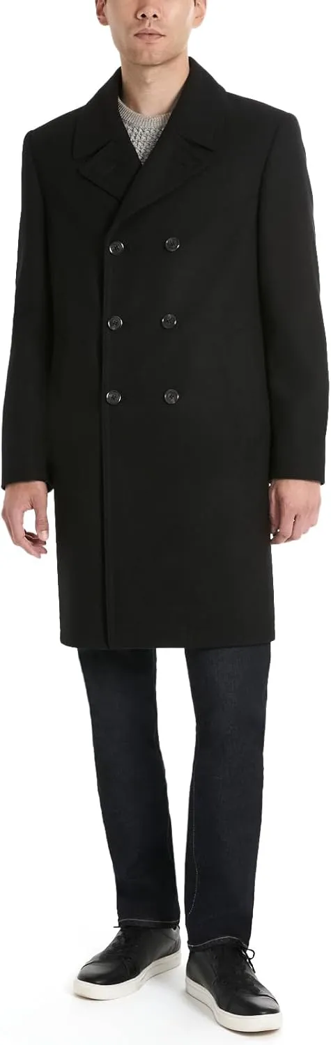Ben Sherman Men's Brenton Double Breasted Wool Overcoat, Black, Medium