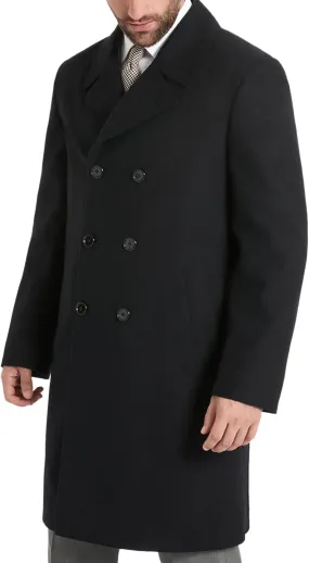 Ben Sherman Men's Brenton Double Breasted Wool Overcoat, Navy, Large