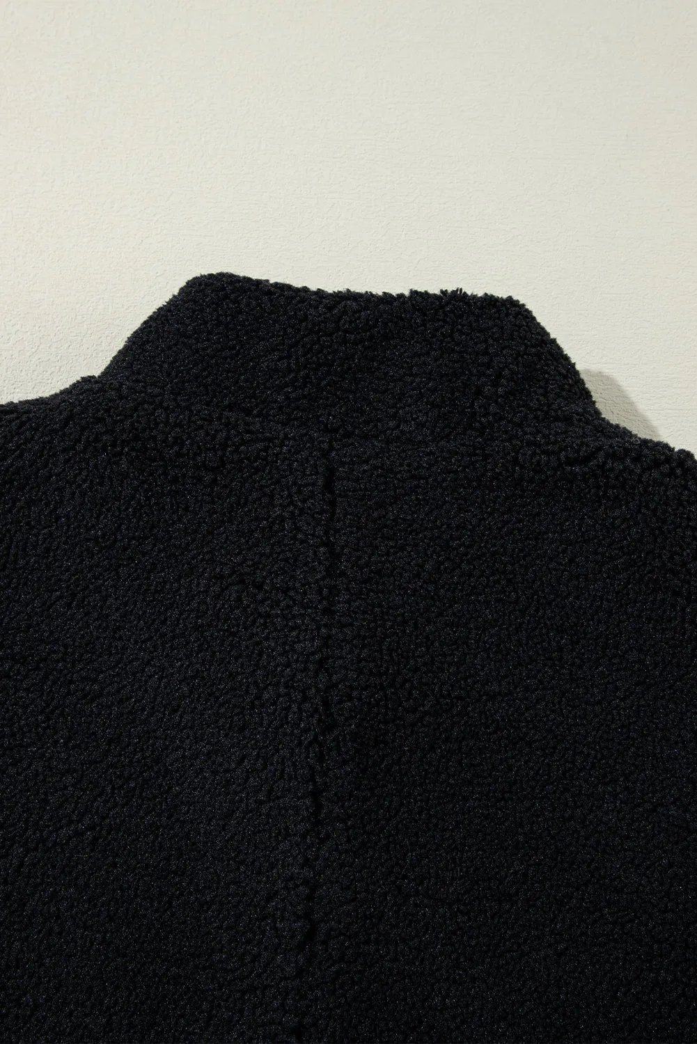 Black Sherpa Stand Collar Jacket Vest