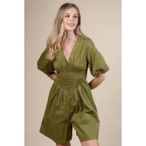 Box Pleat Waist Cropped Jumpsuit OLIVE