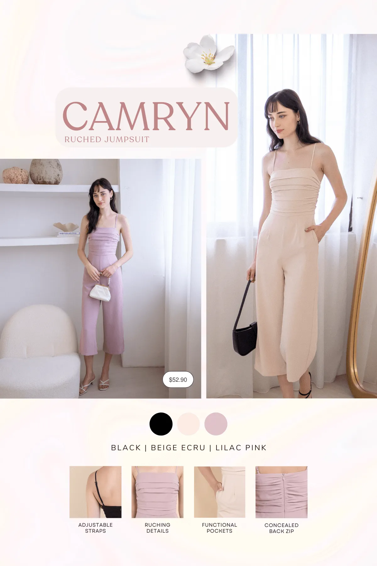 CAMRYN RUCHED JUMPSUIT ROMPER IN BLACK