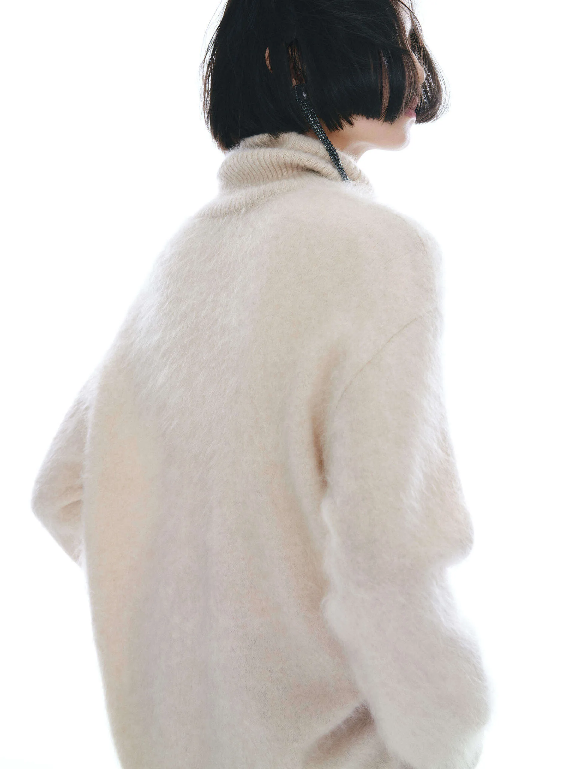 Cashmere Turtleneck Fuzzy Sweater