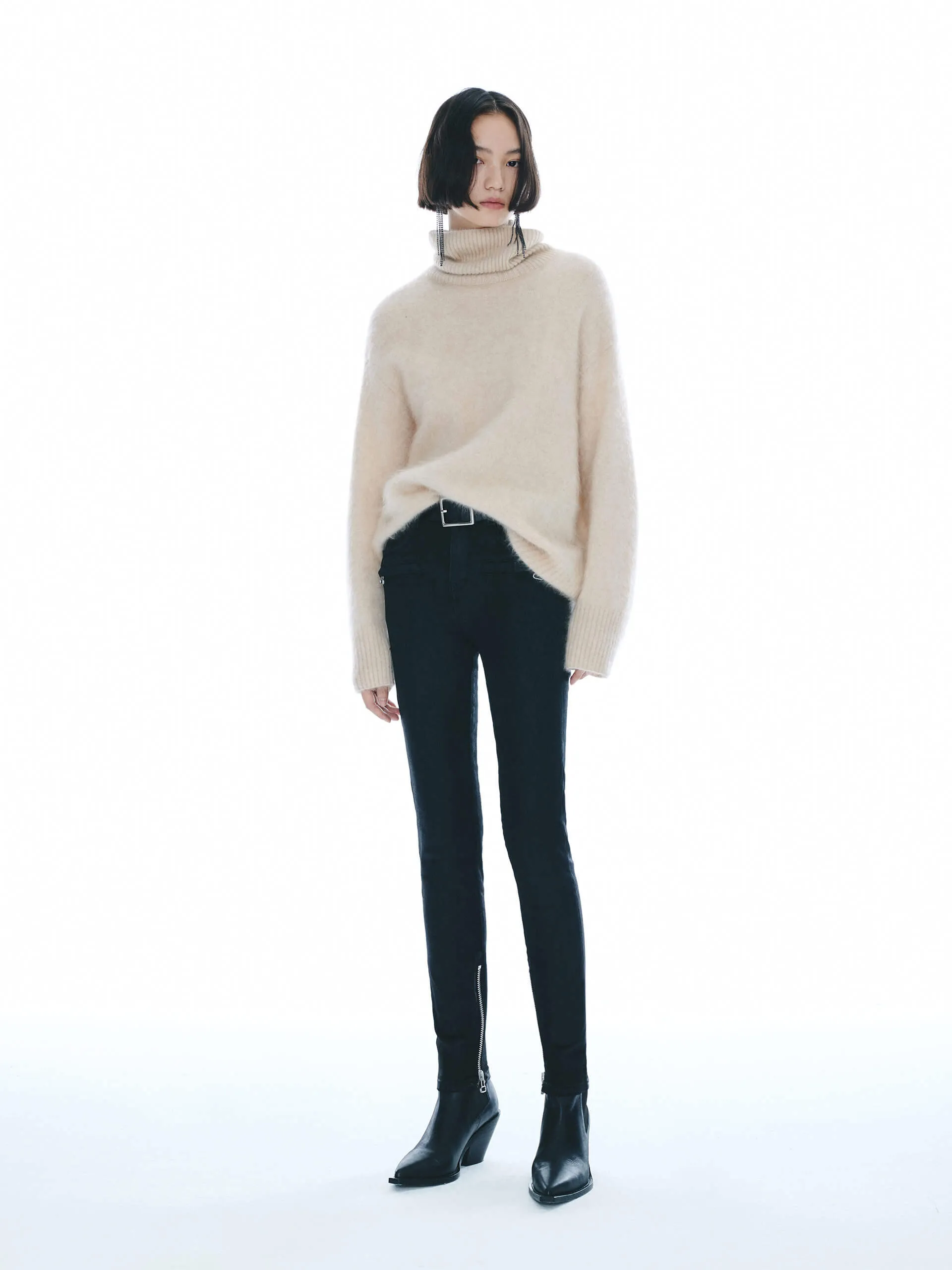 Cashmere Turtleneck Fuzzy Sweater