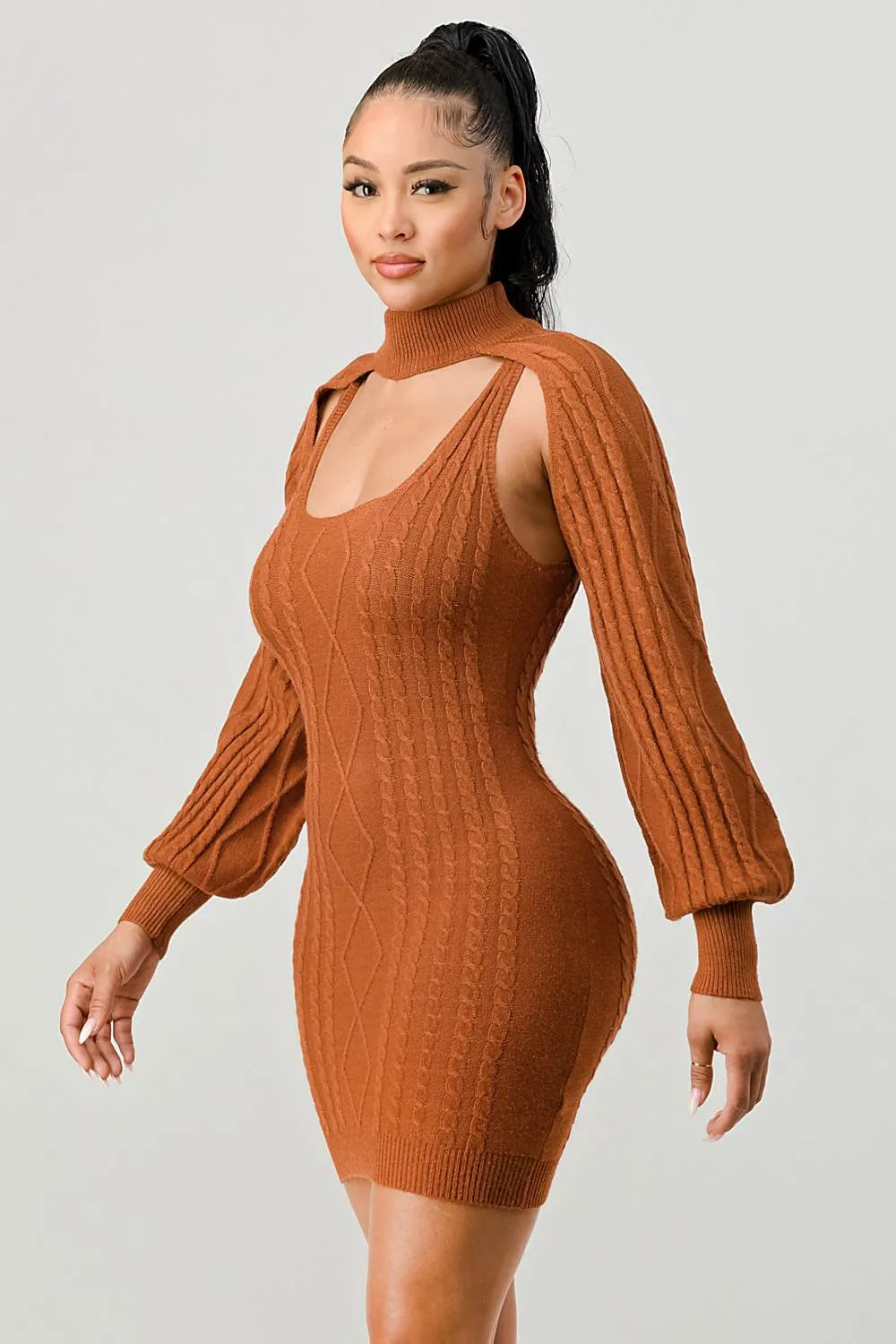 CHIC N COMFY KNIT CUTOUT BOLERO LONG SLEEVE DRESS
