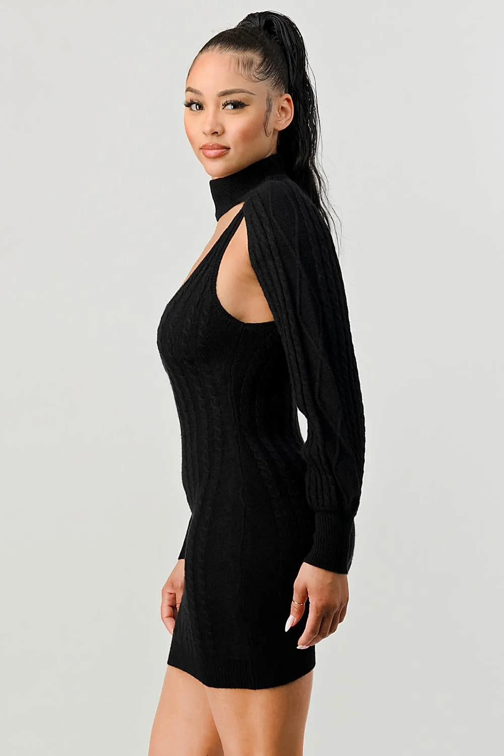 CHIC N COMFY KNIT CUTOUT BOLERO LONG SLEEVE DRESS