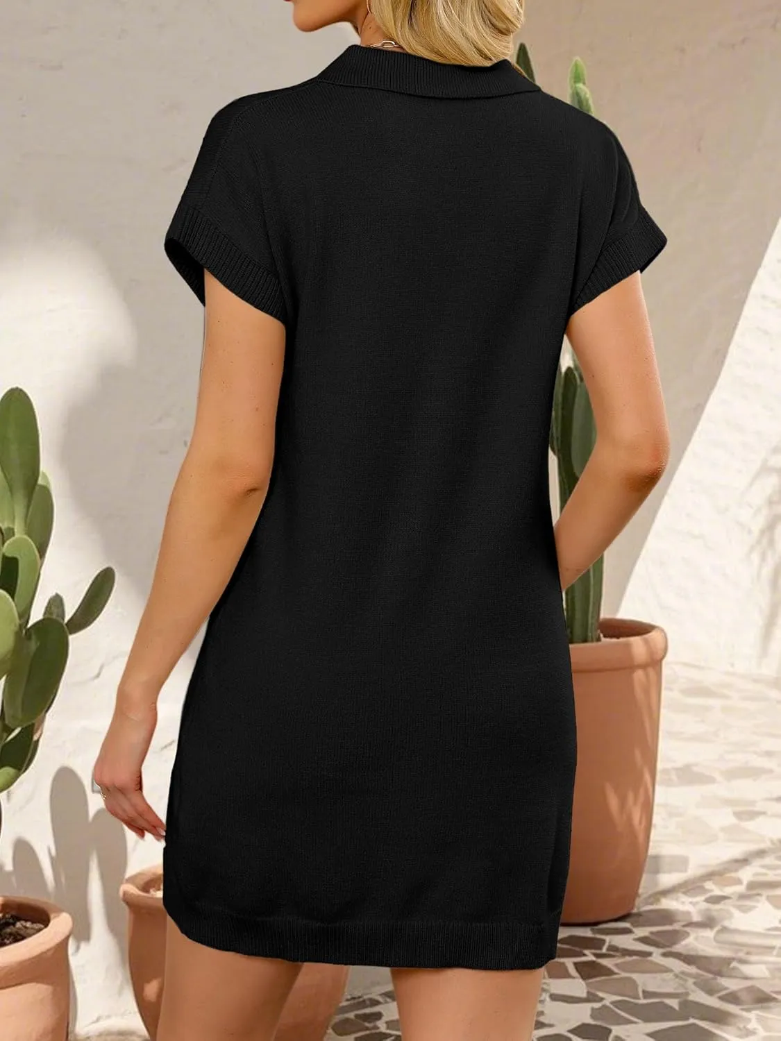 Chulianyouhuo Women's Short Sleeve Summer Knit Dress 2025 Oversized Casual Button Down Mini Loose Pullover Sweater Dress