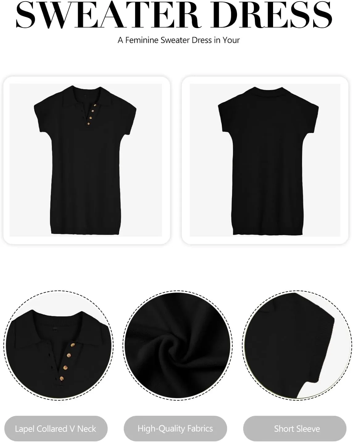 Chulianyouhuo Women's Short Sleeve Summer Knit Dress 2025 Oversized Casual Button Down Mini Loose Pullover Sweater Dress