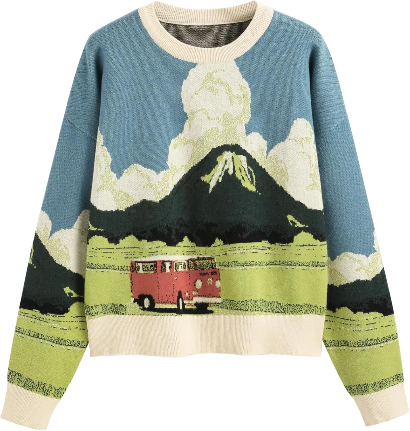 CIDER Women’s Graphic Sweaters Crew Neck Long Sleeve Cute Patterned Pullover Preppy Sweater Tops