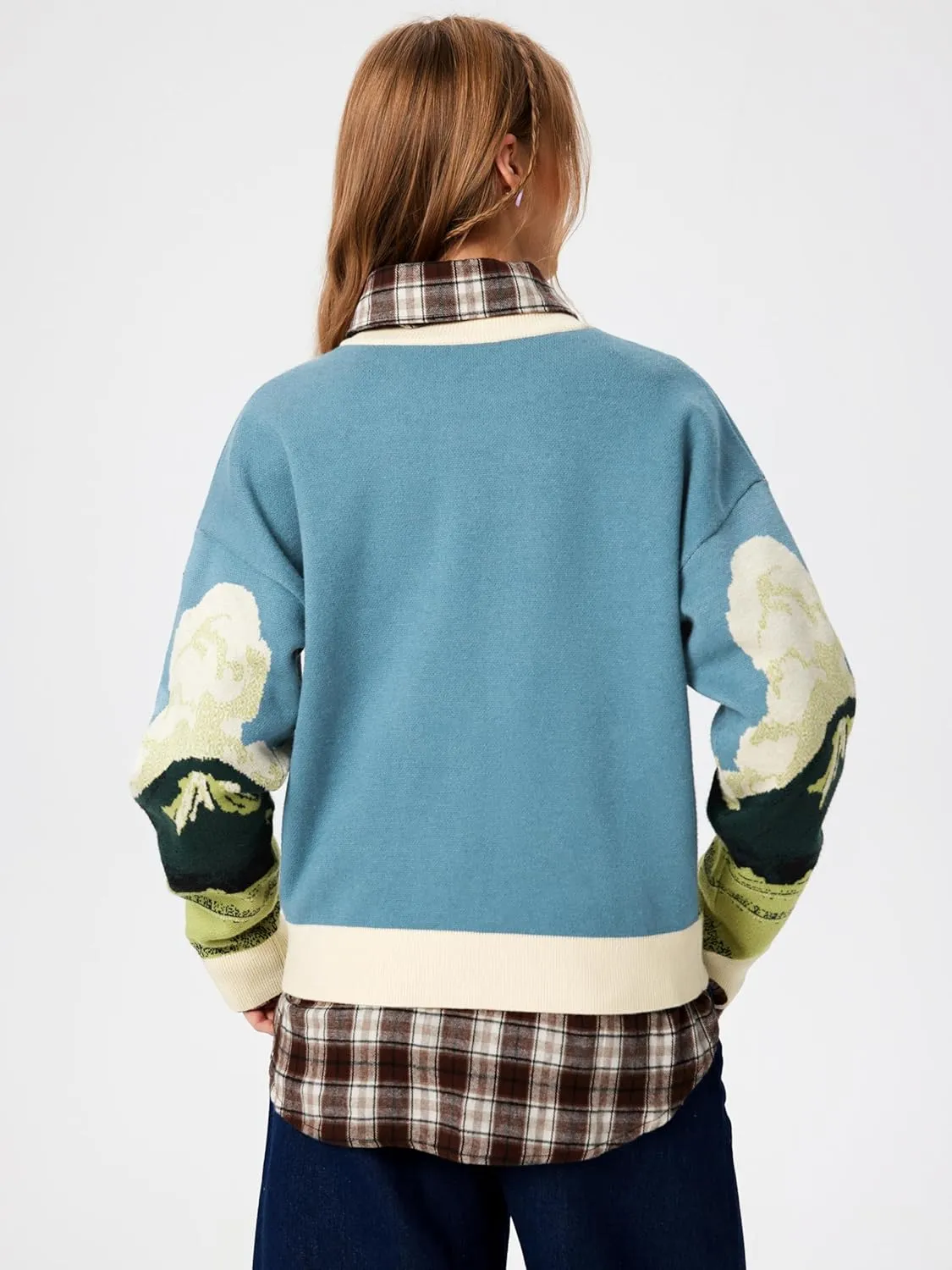 CIDER Women’s Graphic Sweaters Crew Neck Long Sleeve Cute Patterned Pullover Preppy Sweater Tops