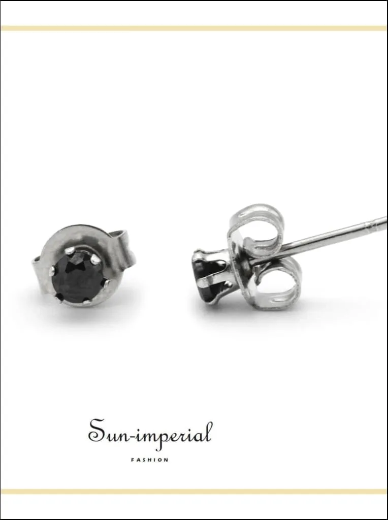 Cubic Zirconia Round Stud Earrings Stainless Steel Black Ear Piercing Jewelry Men Women